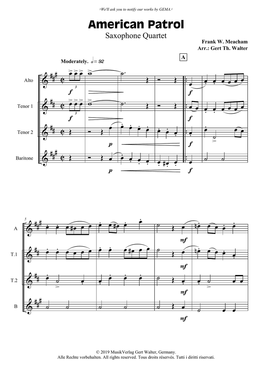 American Patrol Woodwind Quartet scores gallery preview page 1