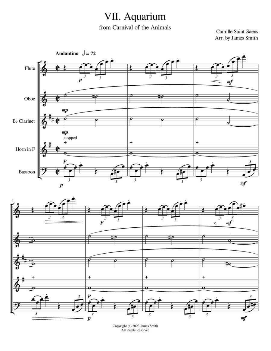 Aquarium - Saint Saens for Woodwind Quintet Woodwind Quintet scores gallery preview page 1