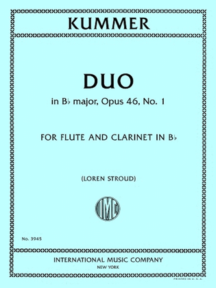 Book cover for Duo in B flat major, Opus 46, No. 1, for Flute and Clarinet in B flat