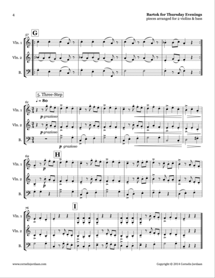 Bartok for Thursday Evenings, for 2 violins & bass Small Ensemble scores gallery preview page 4