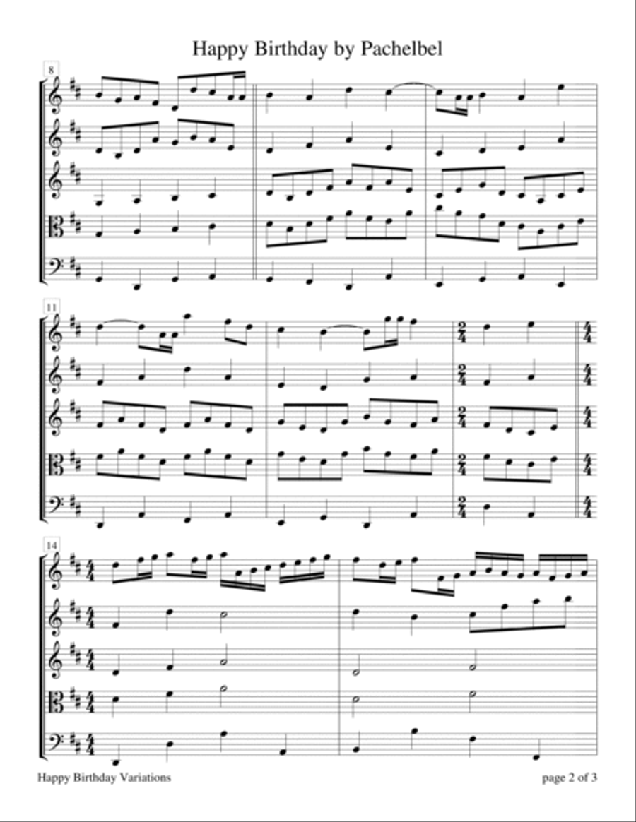 Happy Birthday by Pachelbel (for String Quartet) String Quartet scores gallery preview page 5