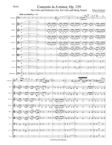 Cello Concerto in A minor, Op. 129, arranged for cello and string nonet