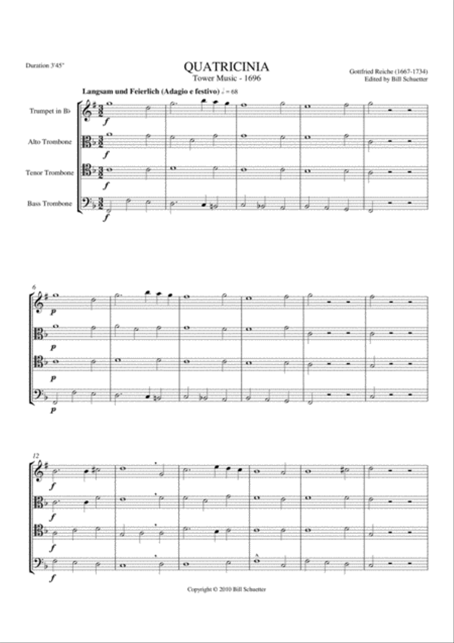 Quatricinia from Tower Music of 1696 Brass Quartet scores gallery preview page 1