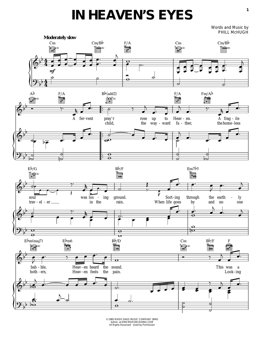 In Heaven's Eyes Piano, Vocal, Guitar scores gallery preview page 1