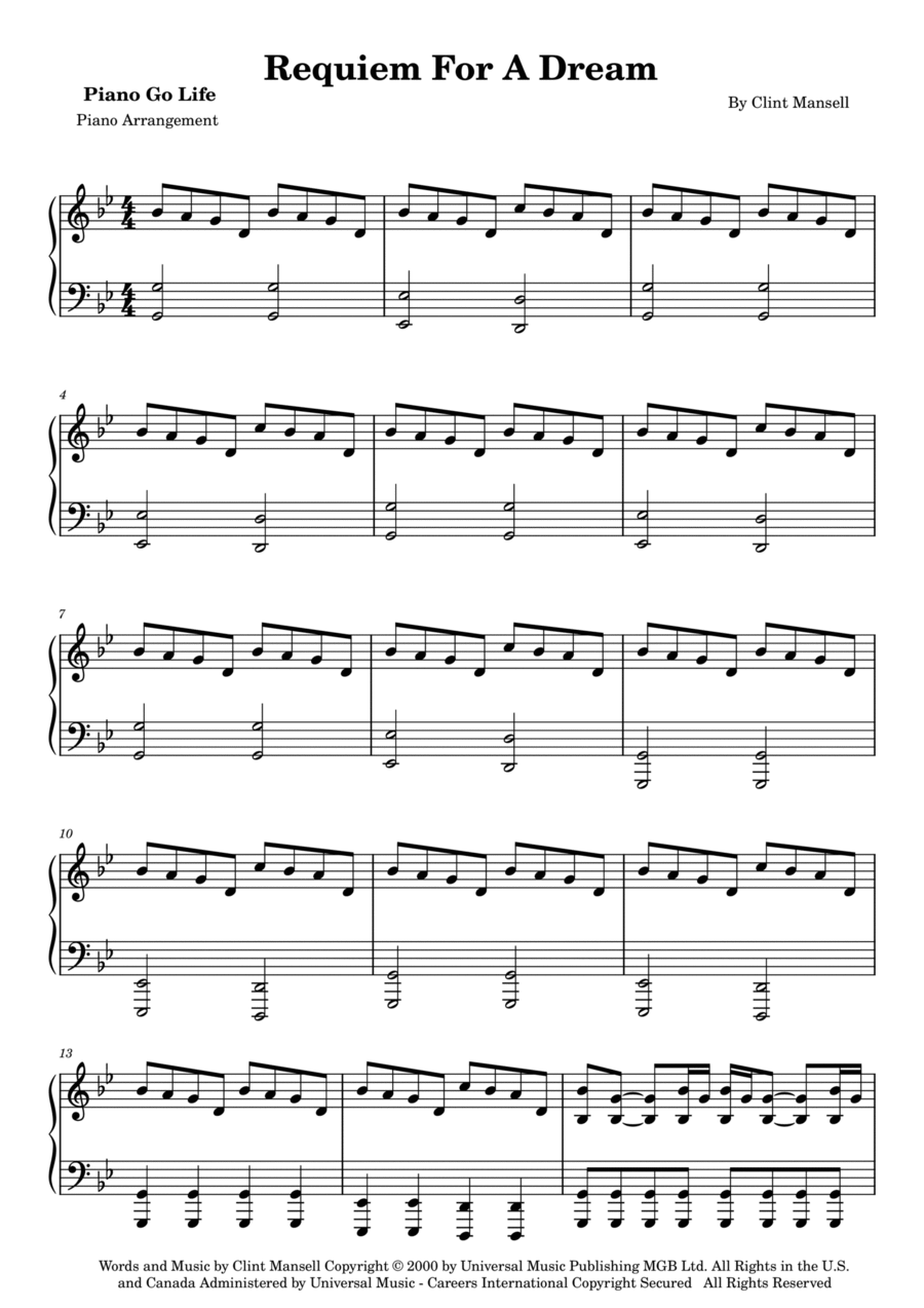 Requiem For A Dream Piano Solo scores gallery preview page 1