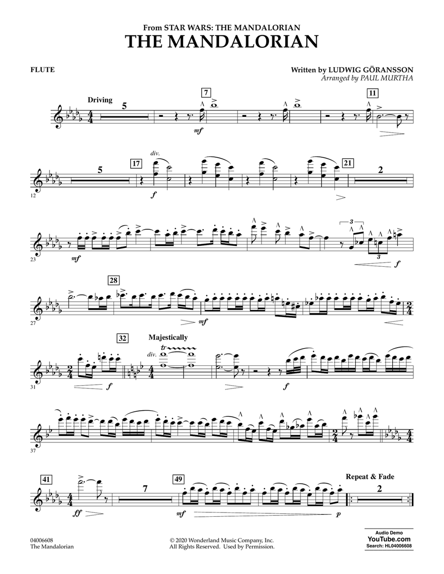 The Mandalorian (from Star Wars: The Mandalorian) (arr. Paul Murtha) - Flute Concert Band scores gallery preview page 1