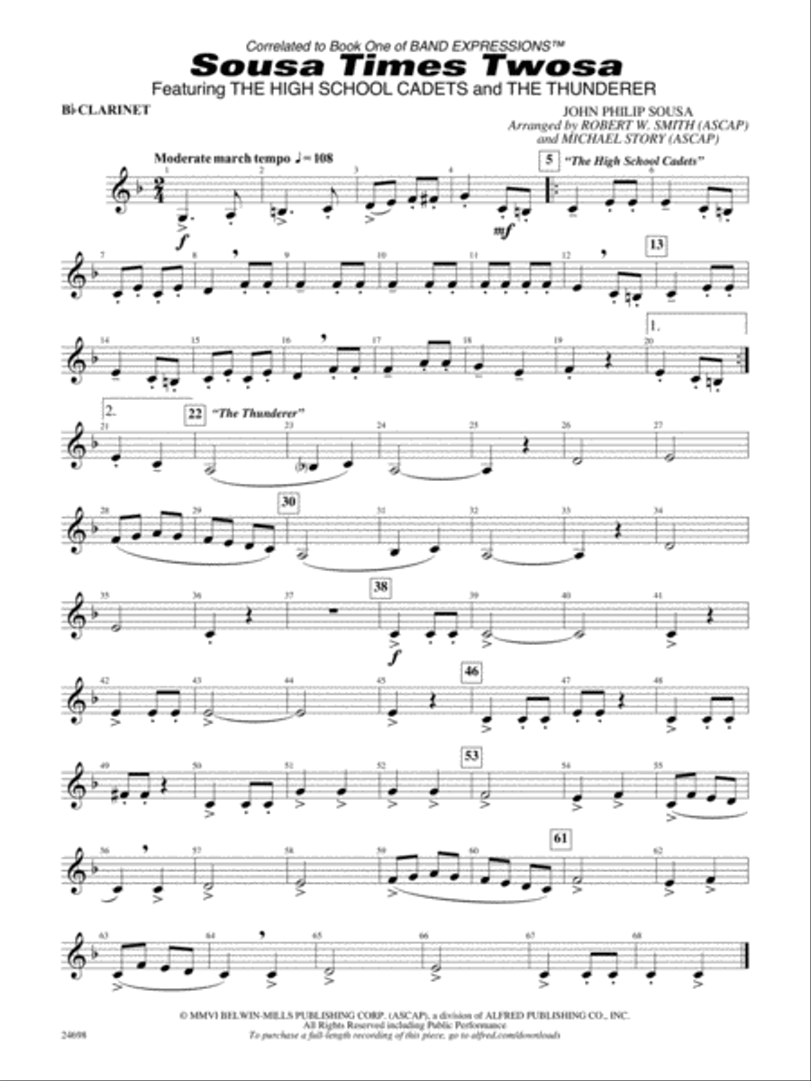 Sousa Times Twosa: 1st B-flat Clarinet Concert Band scores gallery preview page 1