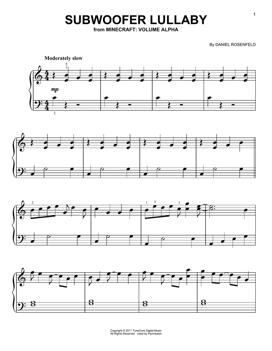 Subwoofer Lullaby (from Minecraft) Easy Piano scores gallery preview page 1