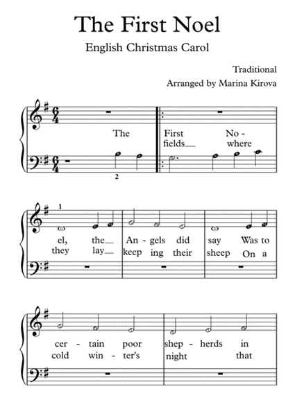 The First Noel - Piano Solo for Beginners WITH NOTE NAMES in EASY TO READ FORMAT image number null