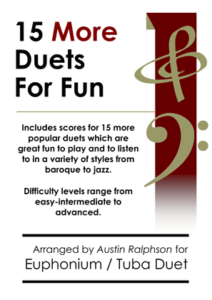 Book cover for 15 More Euphonium and Tuba Duets for Fun (popular classics volume 2) - various levels