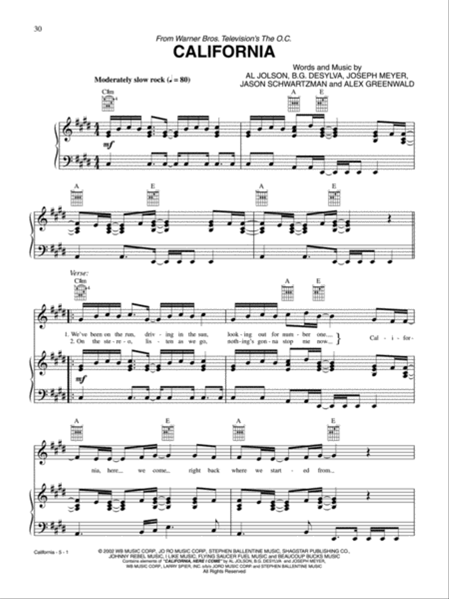 California California Piano, Vocal, Guitar scores gallery preview page 1