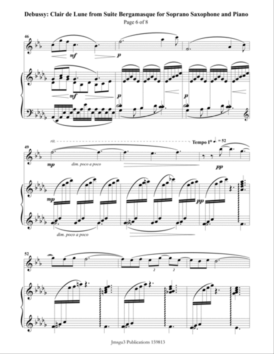 Debussy: Clair de Lune for Soprano Sax and Piano Soprano Saxophone scores gallery preview page 6