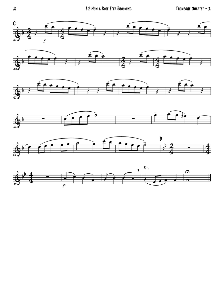 Lo! How a Rose E’er Blooming (Trombone Quartet) Brass Quartet scores gallery preview page 6
