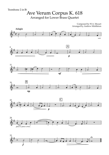 Ave Verum Corpus K. 618 arranged for Trombone Quartet image number null