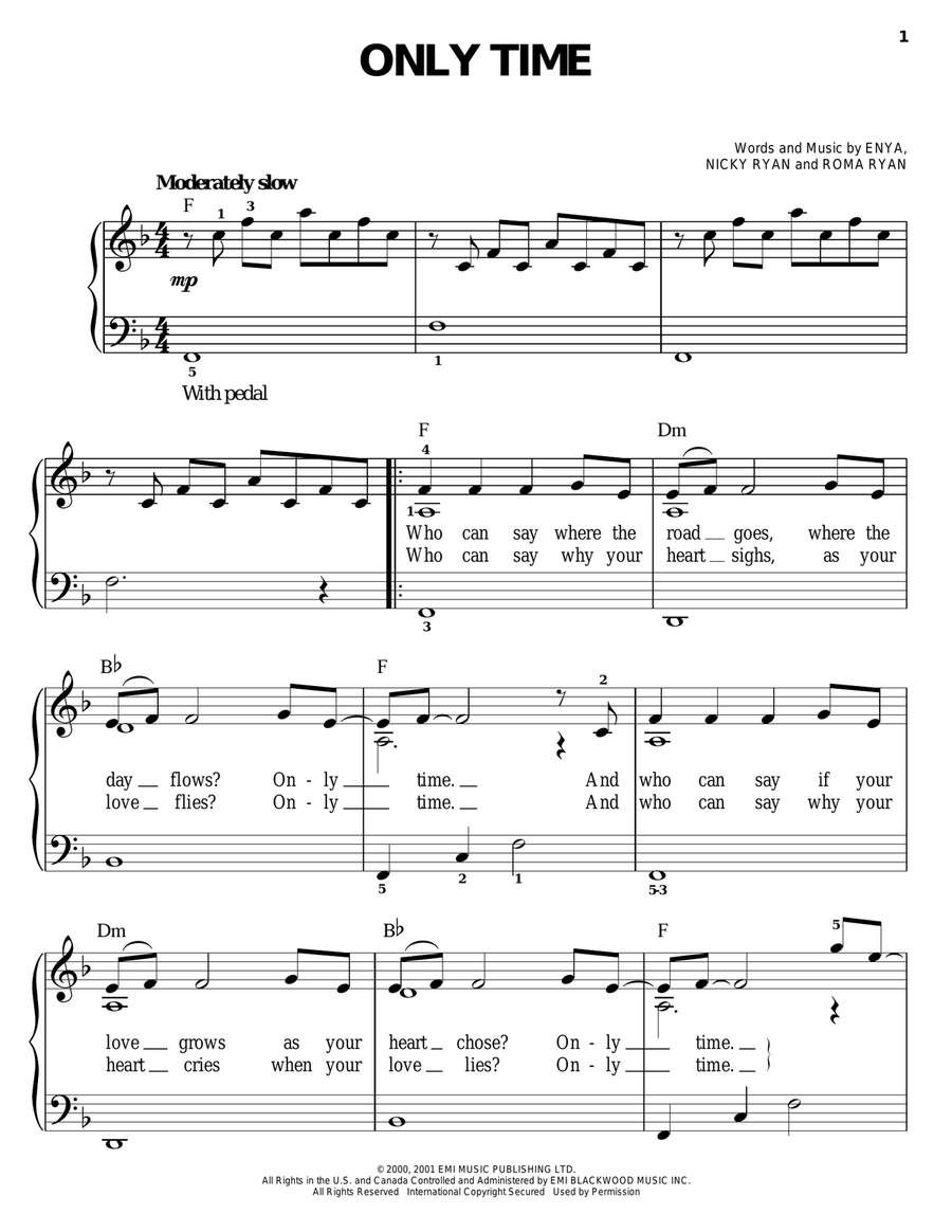 Only Time Easy Piano scores gallery preview page 1