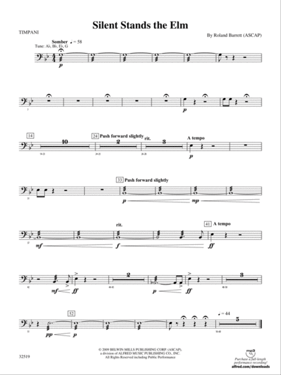 Silent Stands the Elm: Timpani Concert Band scores gallery preview page 1