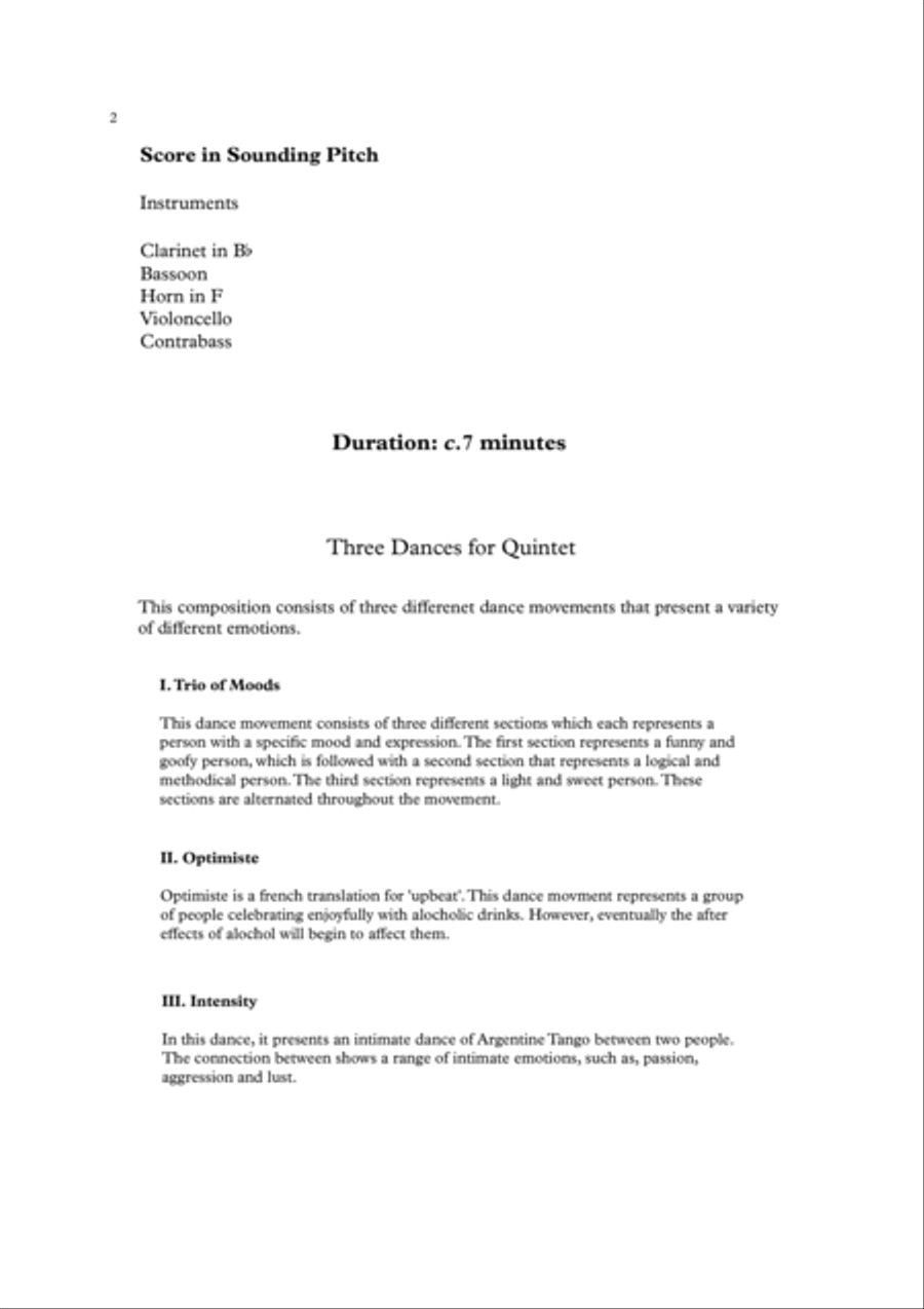 Three Dances for Quintet Small Ensemble scores gallery preview page 2