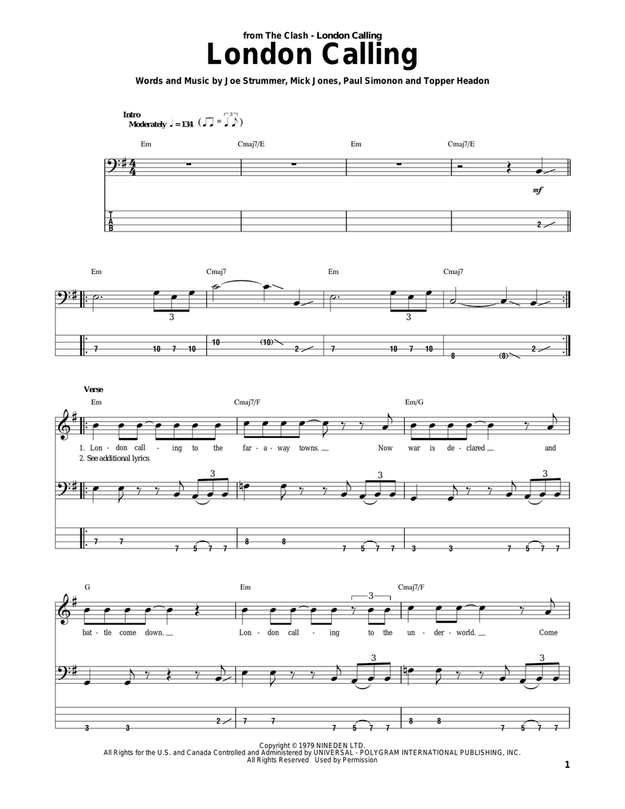 London Calling Guitar Tablature scores gallery preview page 1