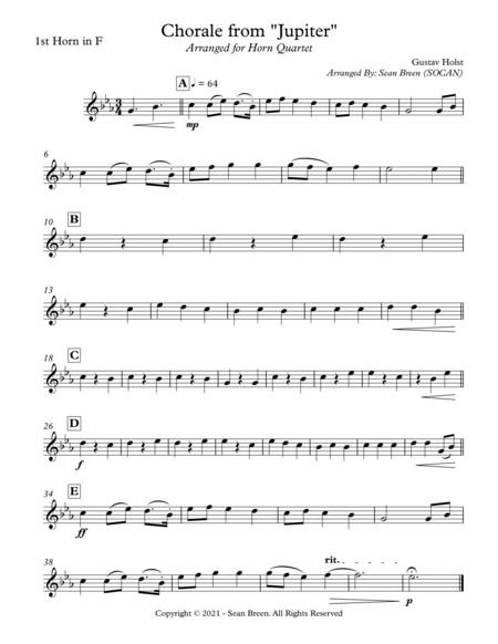 Chorale from "Jupiter" - Horn Quartet image number null
