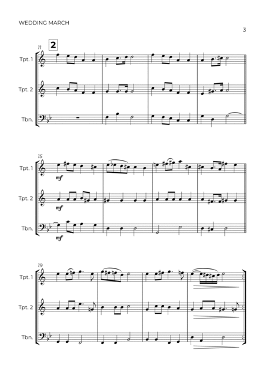 WEDDING MARCH - RICHARD WAGNER - BRASS TRIO (TRUMPET 1, TRUMPET 2 & TROMBONE) Brass Trio scores gallery preview page 3