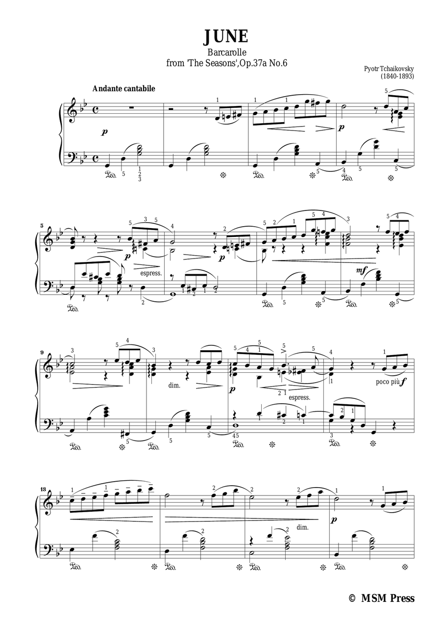 Tchaikovsky-June,Barcarolle,from 'The Seasons',Op.37a No.6,for Piano Piano Solo scores gallery preview page 3