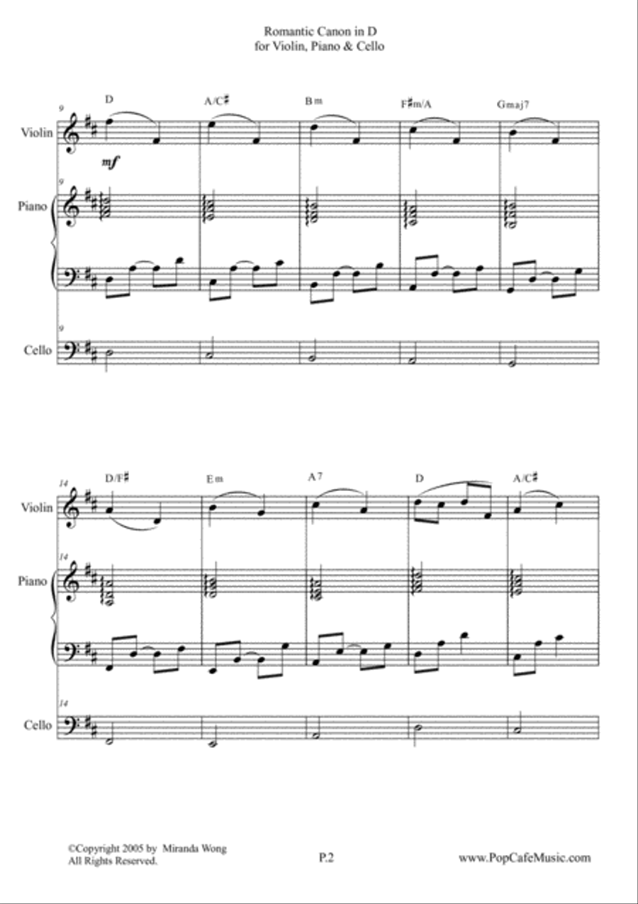 Romantic Canon in D for Violin, Piano & Cello Piano Trio scores gallery preview page 2