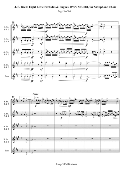 Bach: Eight Little Preludes & Fugues, BWV 553-560, for Saxophone Choir - Score Only image number null