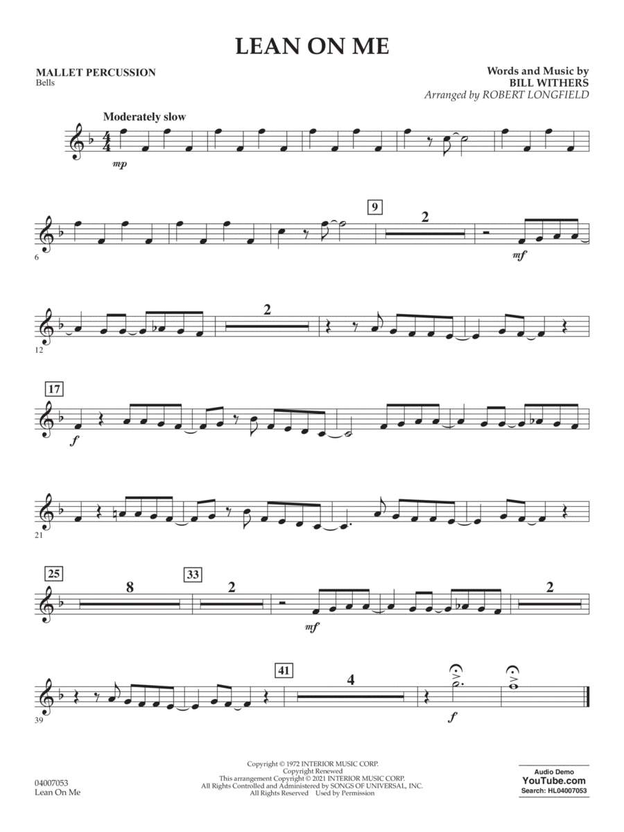 Lean on Me (arr. Robert Longfield) - Mallet Percussion