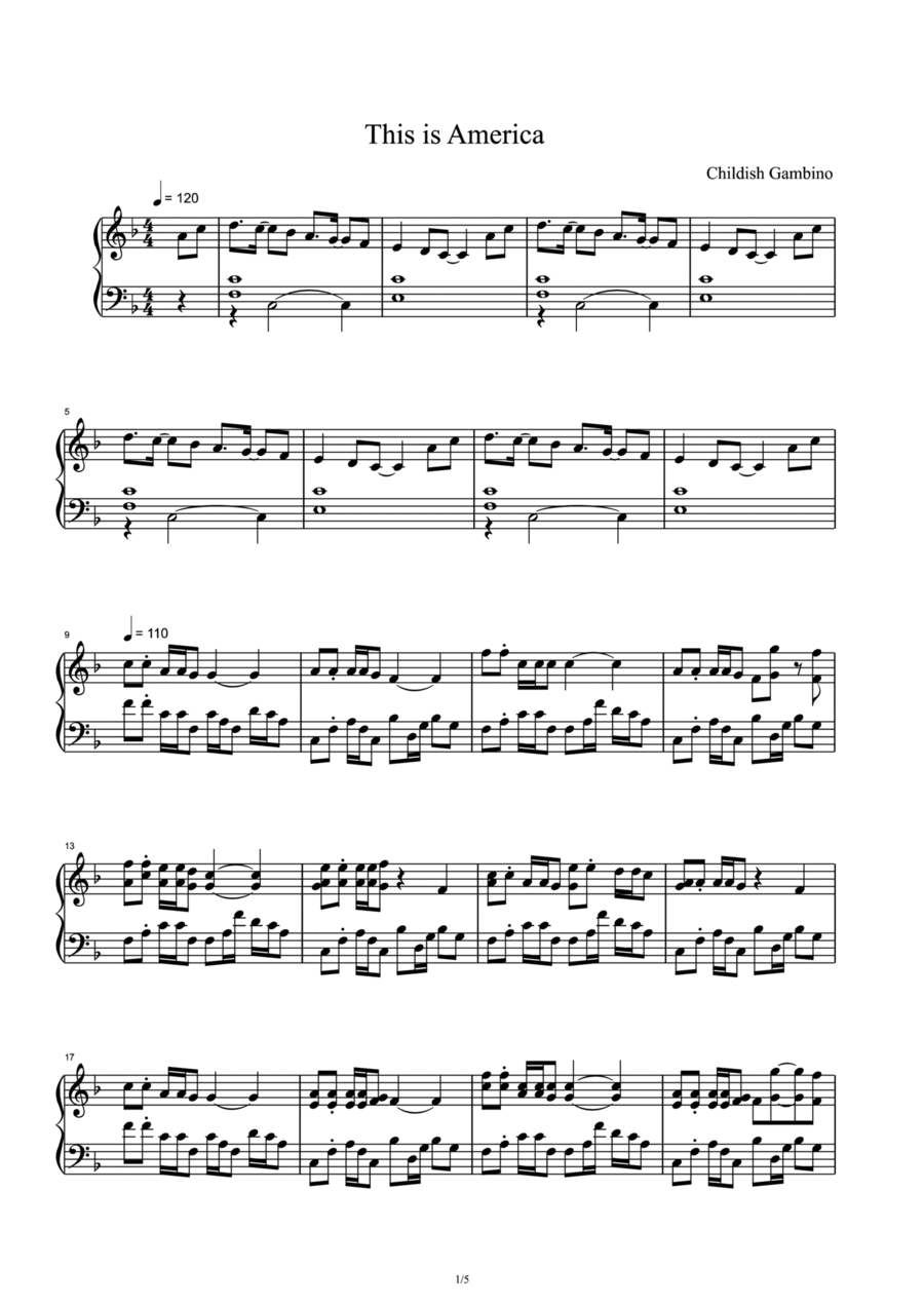 This Is America Piano Solo scores gallery preview page 1