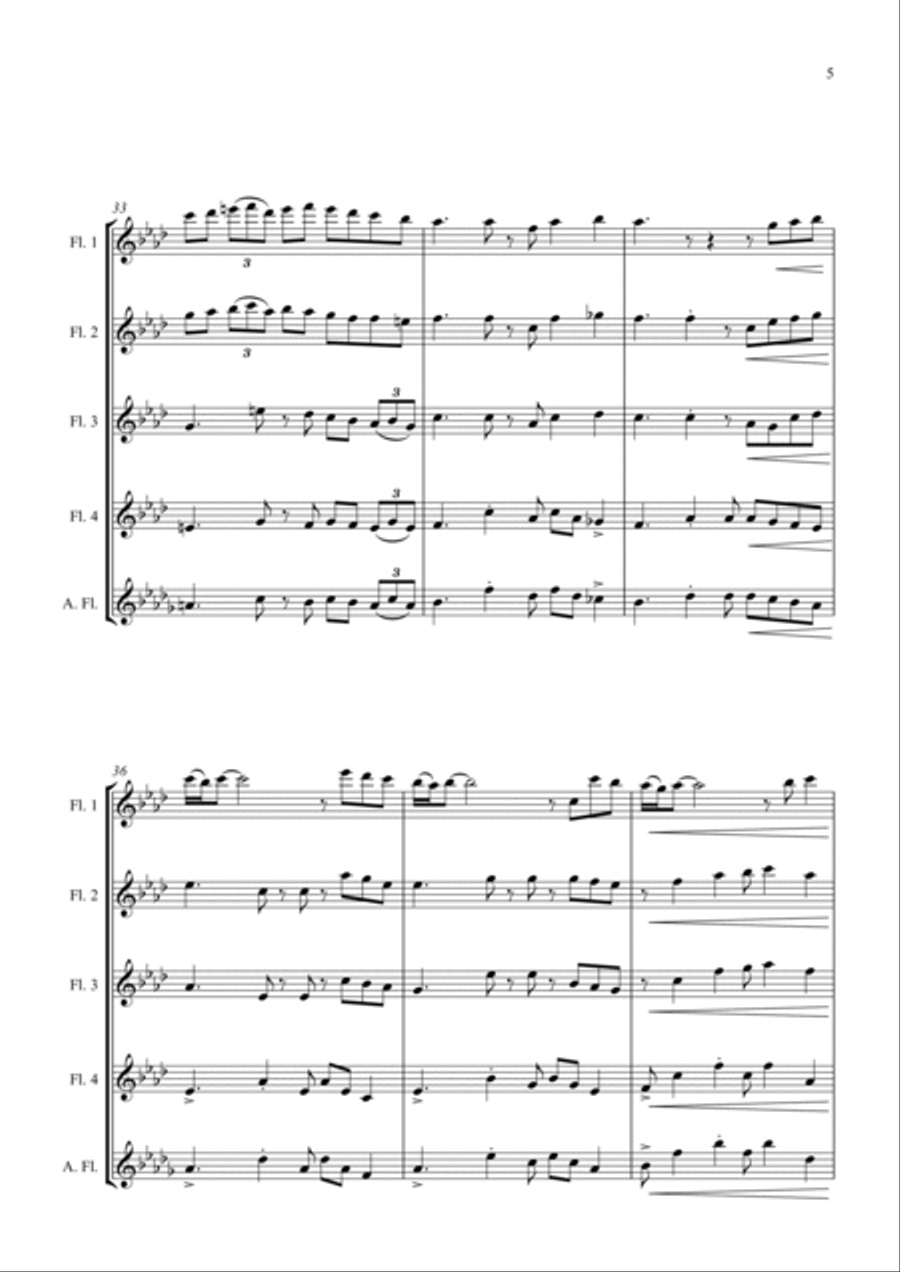 Fur Elise - Jazz Arrangement for Flute Quartet Flute Quartet scores gallery preview page 5