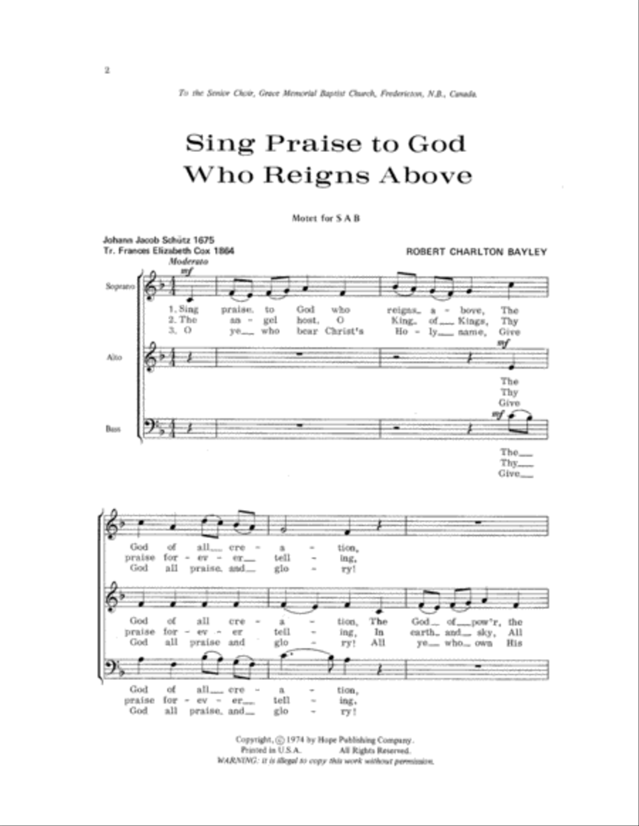 Sing Praise to God Who Reigns Above 3-Part scores gallery preview page 2