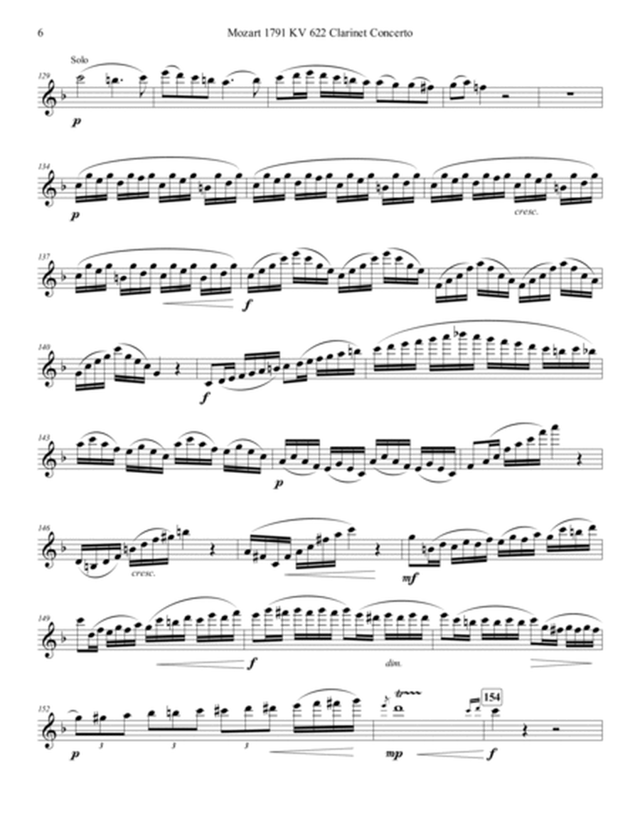 Mozart 1791 KV 622 Clarinet Concerto in F Flute Solo Part Only