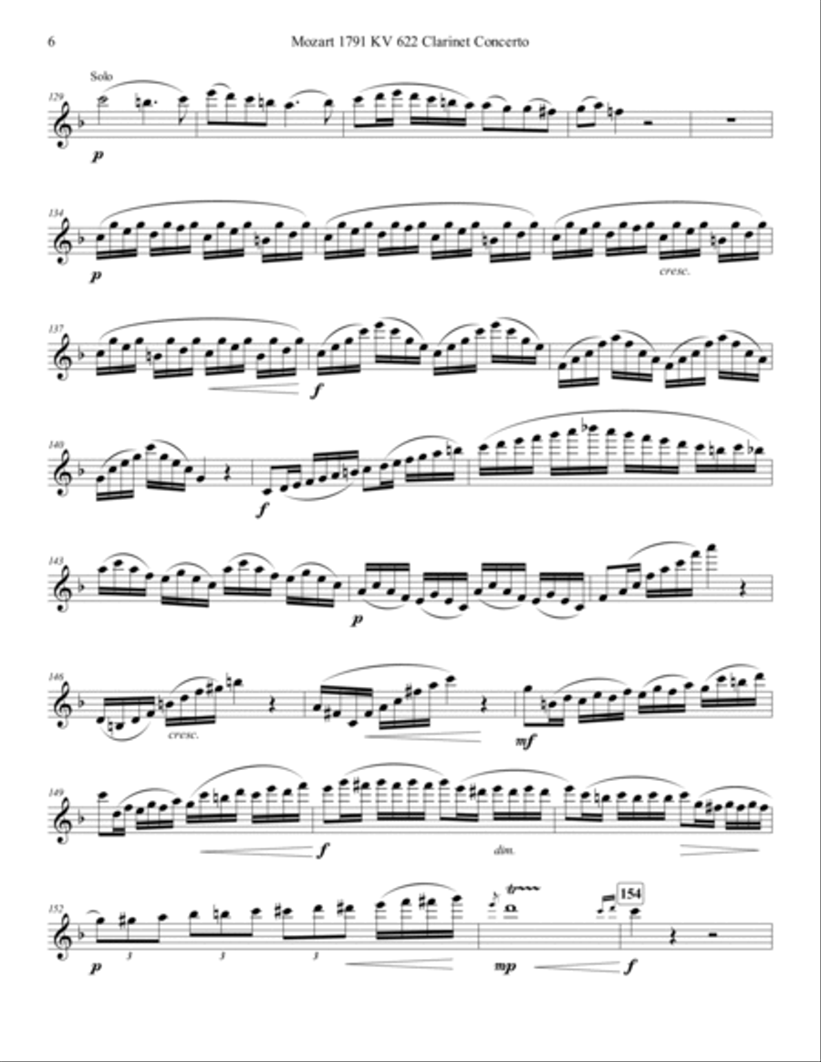 Mozart 1791 KV 622 Clarinet Concerto in F Flute Solo Part Only