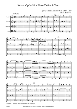 Sonata Op.34-5 for Three Violins & Viola