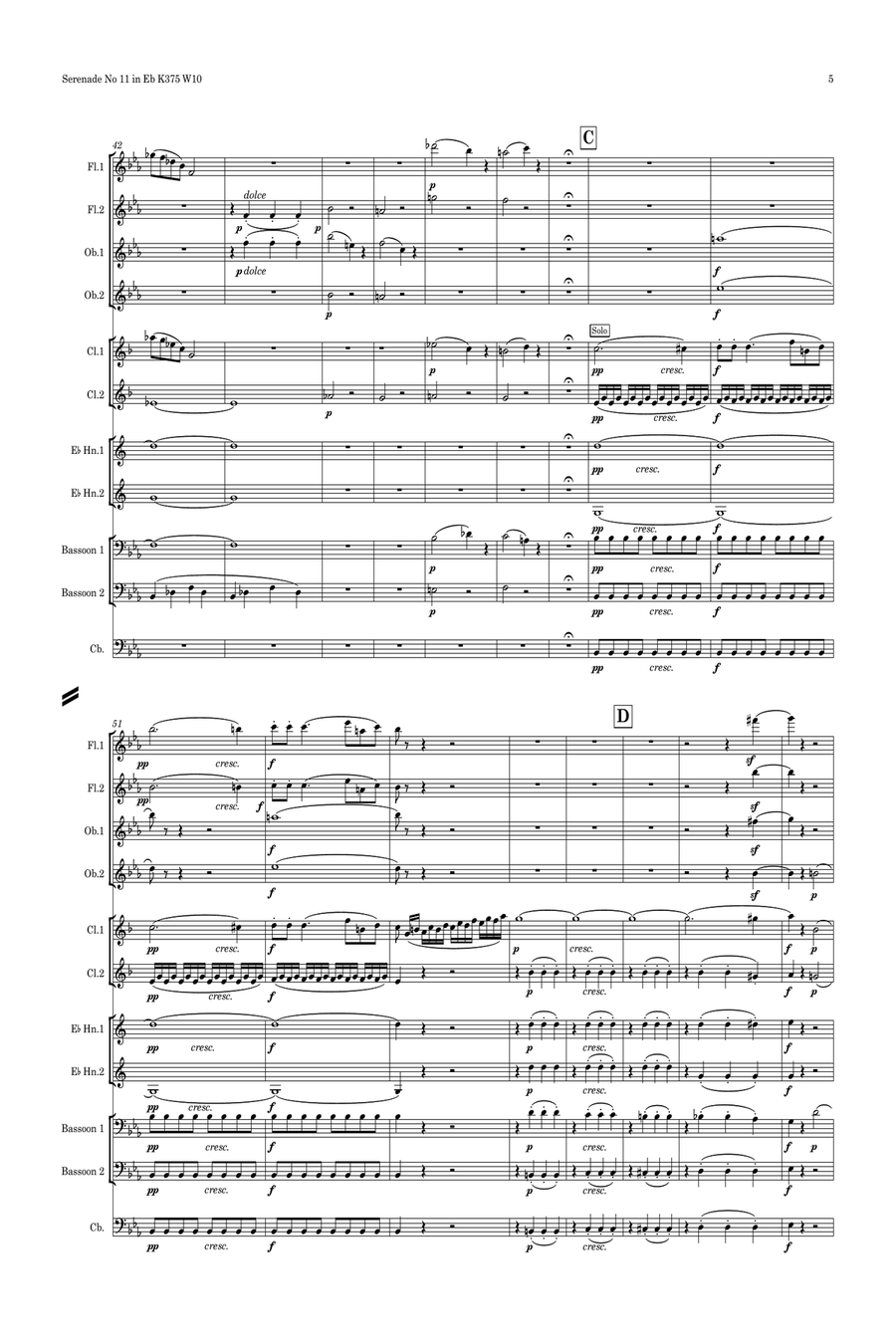 Mozart: Serenade No.11 in Eb K375 (complete) - wind dectet/bass Woodwind Quintet scores gallery preview page 6