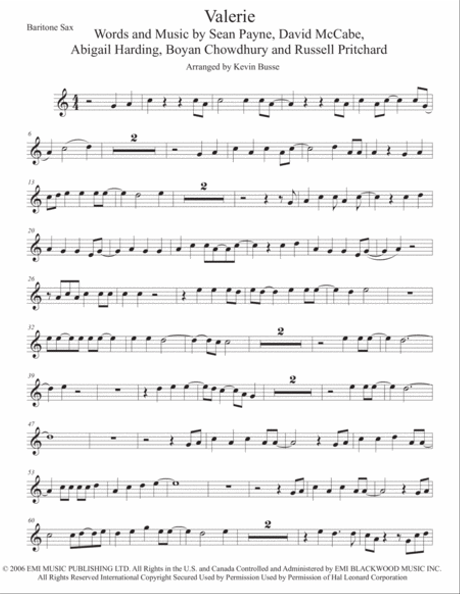 Valerie Baritone Saxophone scores gallery preview page 1