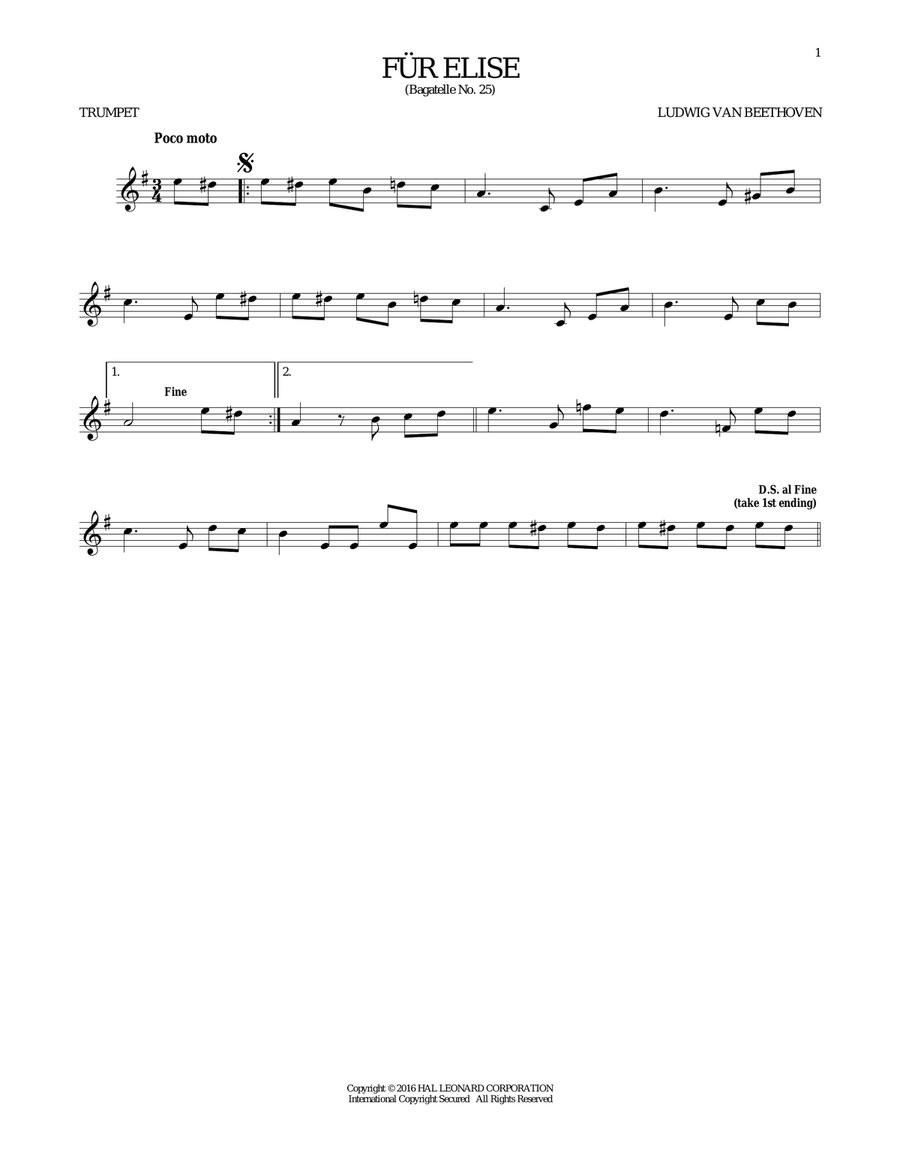 Fur Elise, WoO 59 Fur Elise, WoO 59 Trumpet Solo scores gallery preview page 1