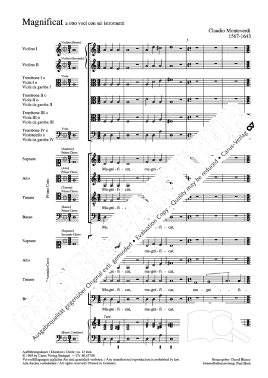 Magnificat a 8 voci con 6 vel 10 istromenti 4-Part scores gallery preview page 2