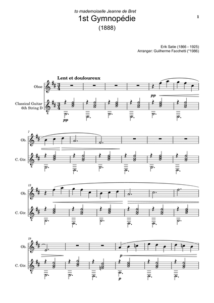 Erik Satie - Three Gymnopédie. Arrangement for Oboe and Classical Guitar image number null