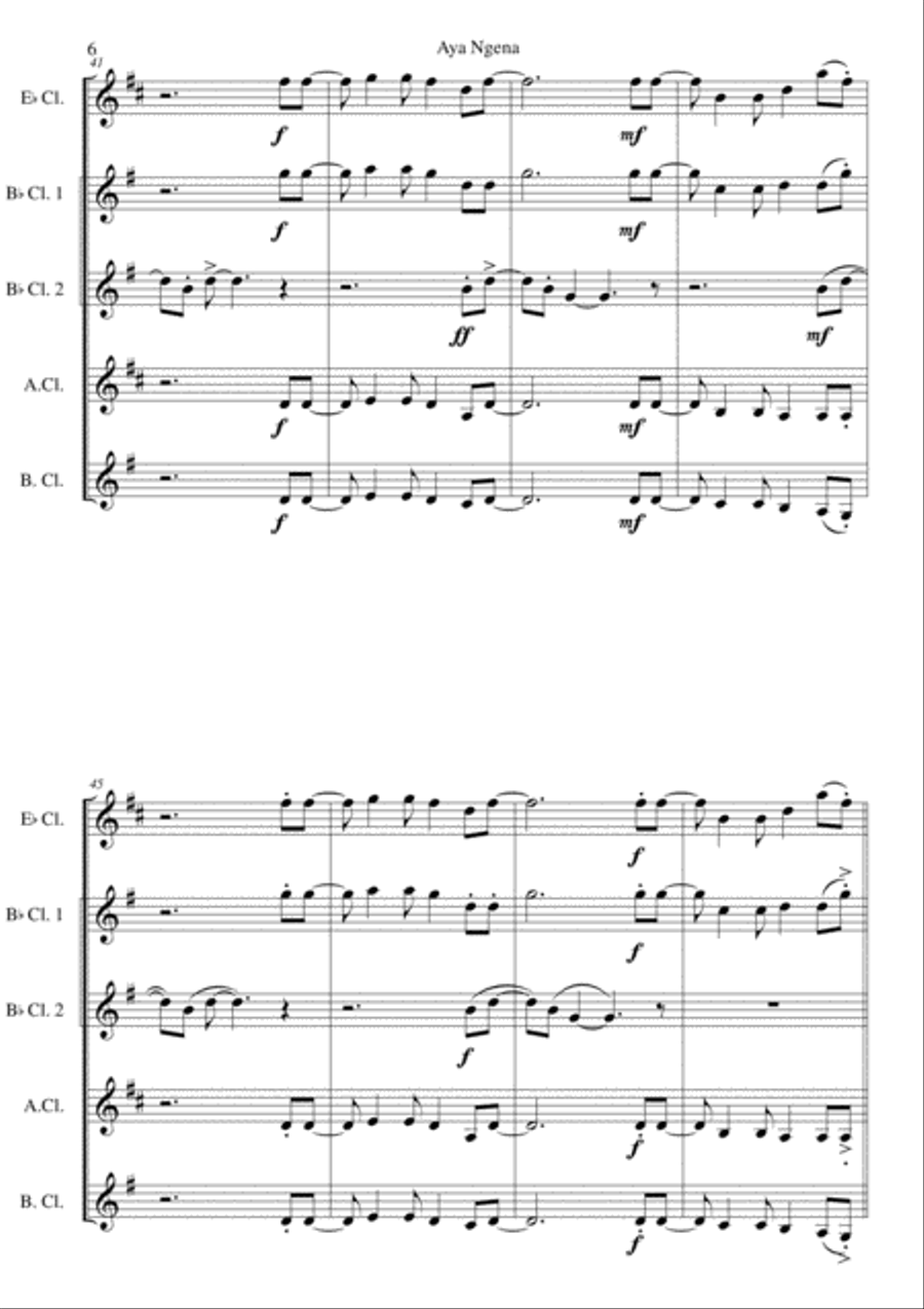 Aya Ngena for clarinet quintet (including E flats) Clarinet Quintet scores gallery preview page 6