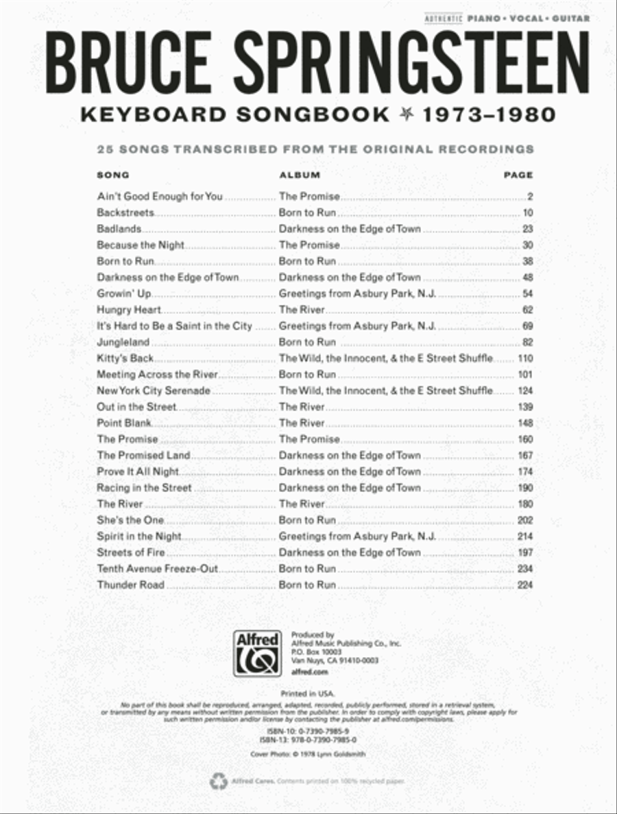 Bruce Springsteen -- Keyboard Songbook 1973-1980 Piano, Vocal, Guitar scores gallery preview page 2