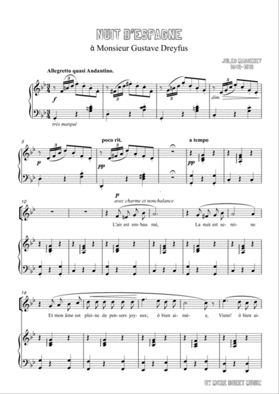 Massenet-Nuit d'Espagne in g minor,for Voice and Piano Voice Solo scores gallery preview page 3