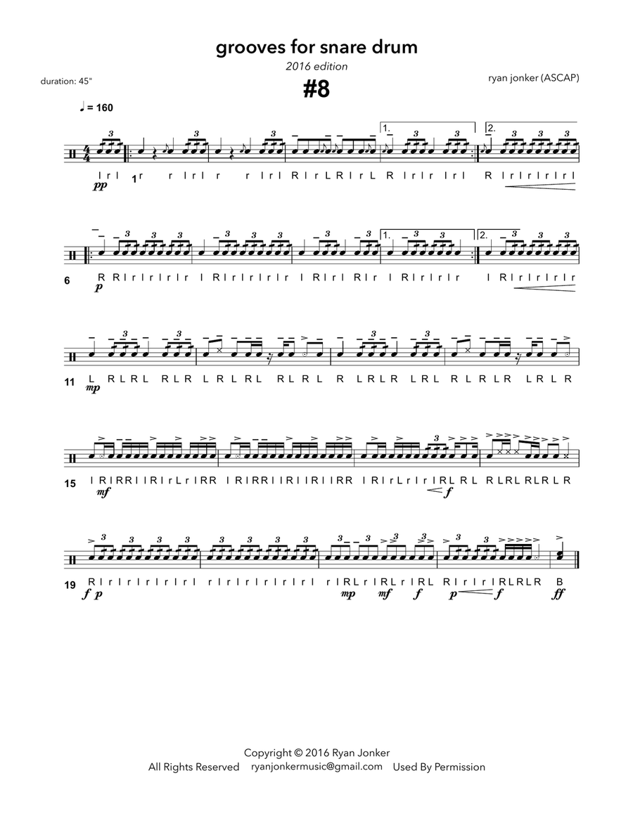Groove #8 for Snare Drum Snare Drum scores gallery preview page 1