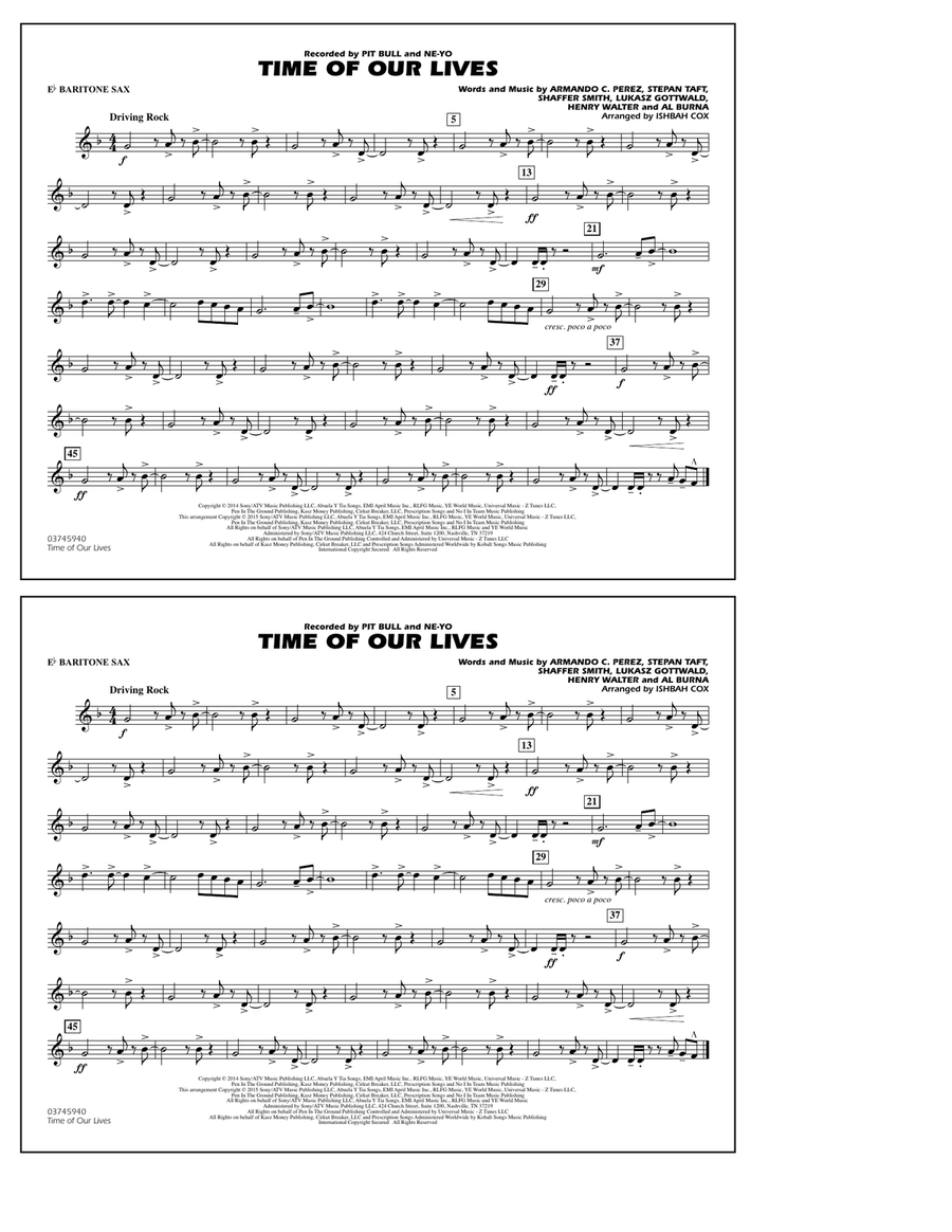 Time of Our Lives - Eb Baritone Sax Marching Band scores gallery preview page 1