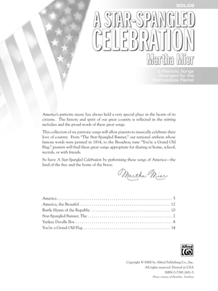 Book cover for A Star-Spangled Celebration: 6 Patriotic Songs Arranged for the Intermediate Pianist