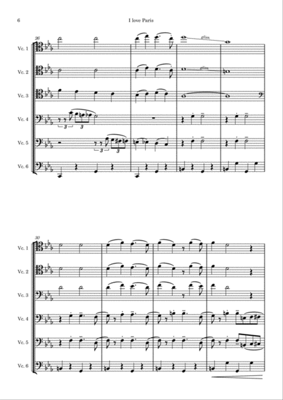 I love Paris - for cello sextet Cello scores gallery preview page 6