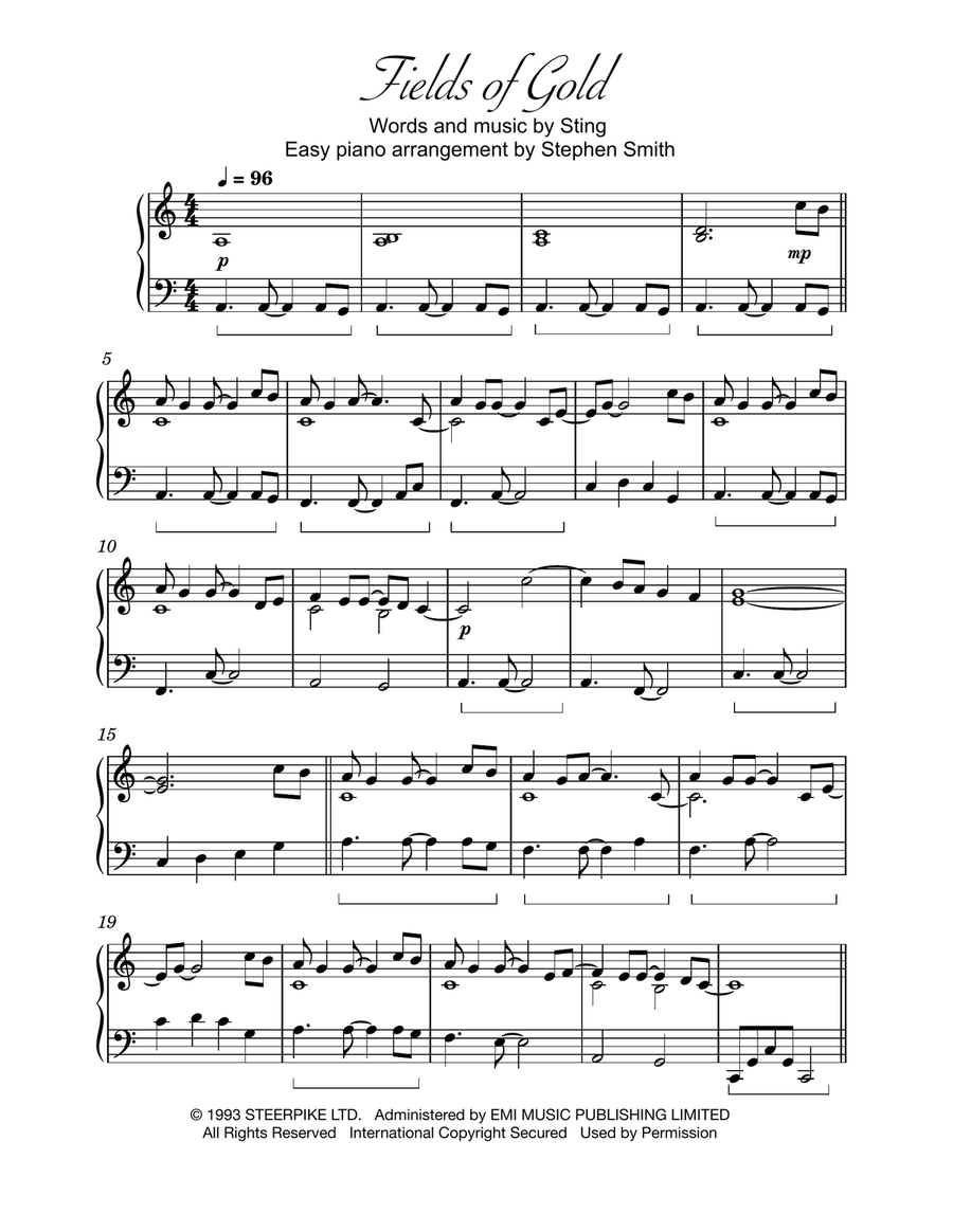 Fields Of Gold Fields Of Gold Easy Piano scores gallery preview page 1