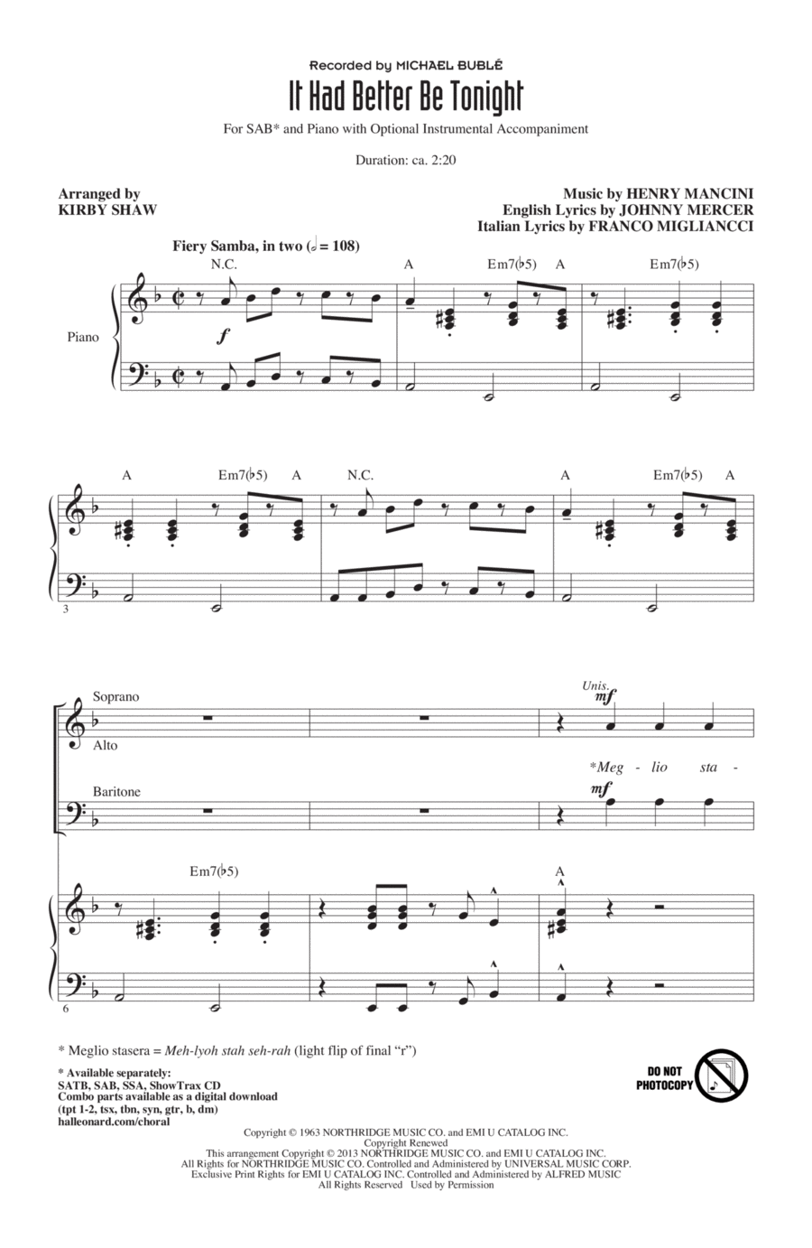 It Had Better Be Tonight 3-Part scores gallery preview page 1