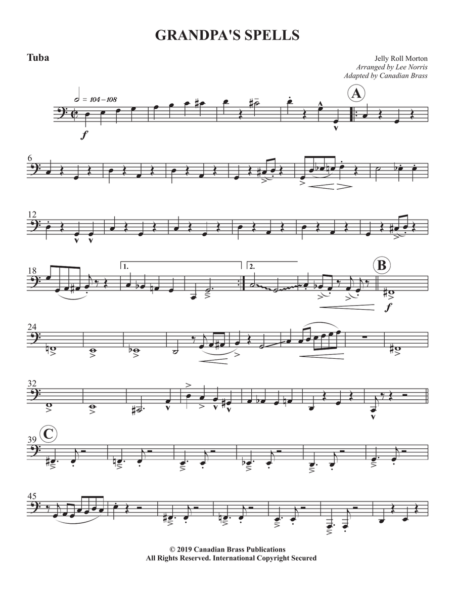 Grandpa's Spells - Tuba Brass Quintet scores gallery preview page 1