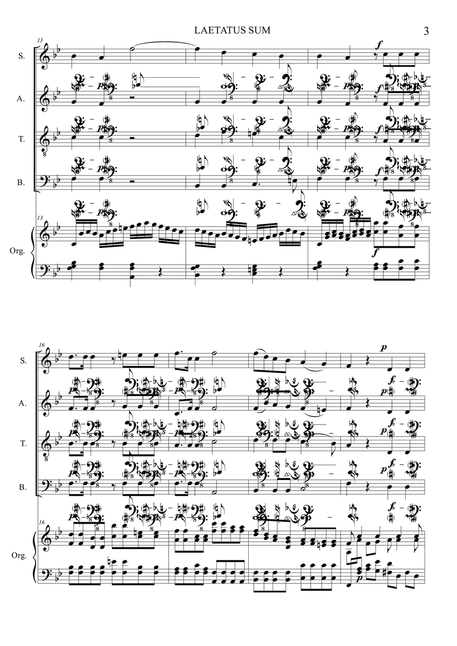 M. Haydn, LAETATUS SUM. Arr. for SATB Choir and Organ 4-Part scores gallery preview page 3